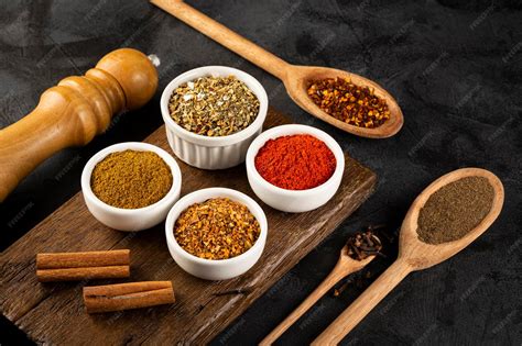 Premium Photo | Variety of spices and seasonings on the table