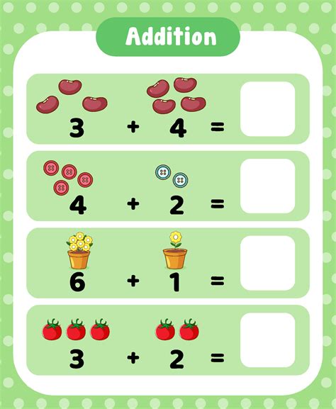 Preschool addition math worksheet template 3591730 Vector Art at Vecteezy