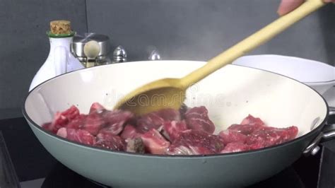 Browning Beef Stew Meat in a Skillet Stock Footage - Video of food ...