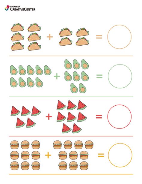 Free Printable Educational Activity - Addition Worksheet - Foods