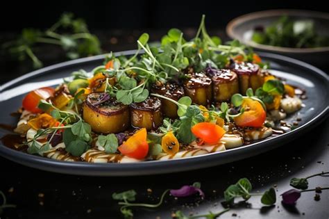 Premium Photo | Beautifully Plated Vegan Dish Vibrant Colors and Textures