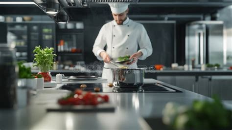 Chef Preparing Fresh Vegetables in a Modern Kitchen during a Culinary ...