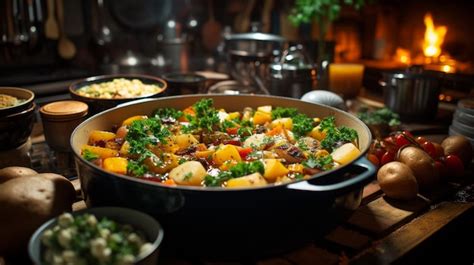 Premium AI Image | Hearty vegetable soup simmering in a pot