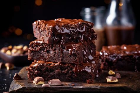 A stack of fudgy chocolate brownies with a glossy Chocolate brownie ...