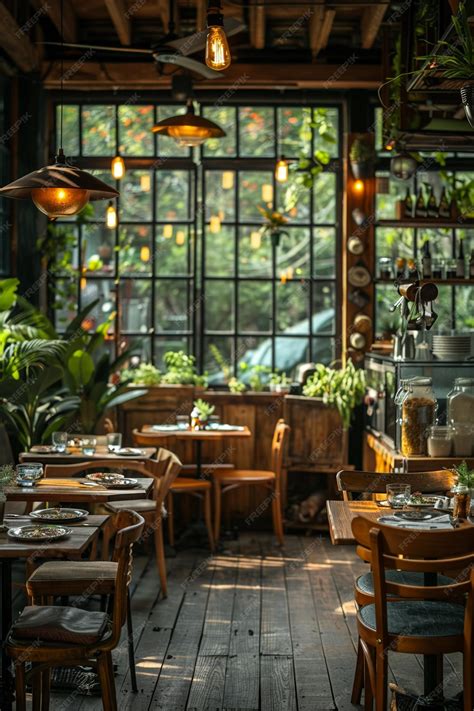 Premium Photo | Farmtotable restaurant interior with rustic decor and ...