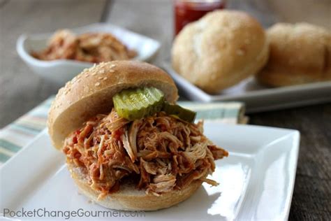 Slow Cooker Pulled Barbecue Chicken Sandwiches - Pocket Change Gourmet