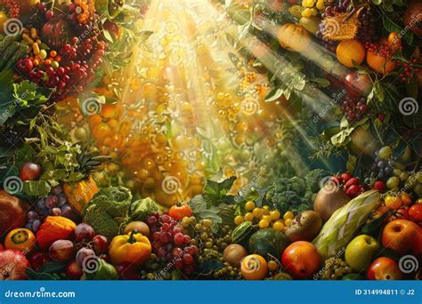Sunbeam Illuminating Abundant Harvest with Diverse Fresh Fruits and ...