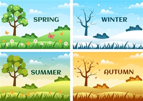 Scenery of the Four Seasons of Nature with Landscape Spring, Summer ...