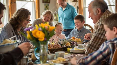 Premium Photo | A happy family is gathered around the dinner table They ...
