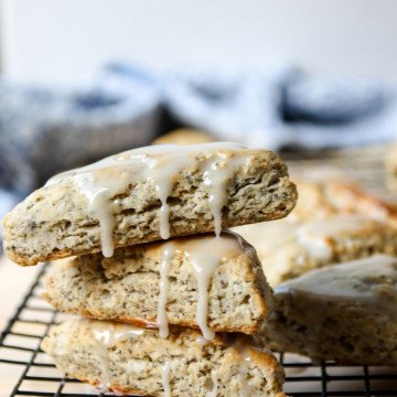 stack of three glazed earl grey scones